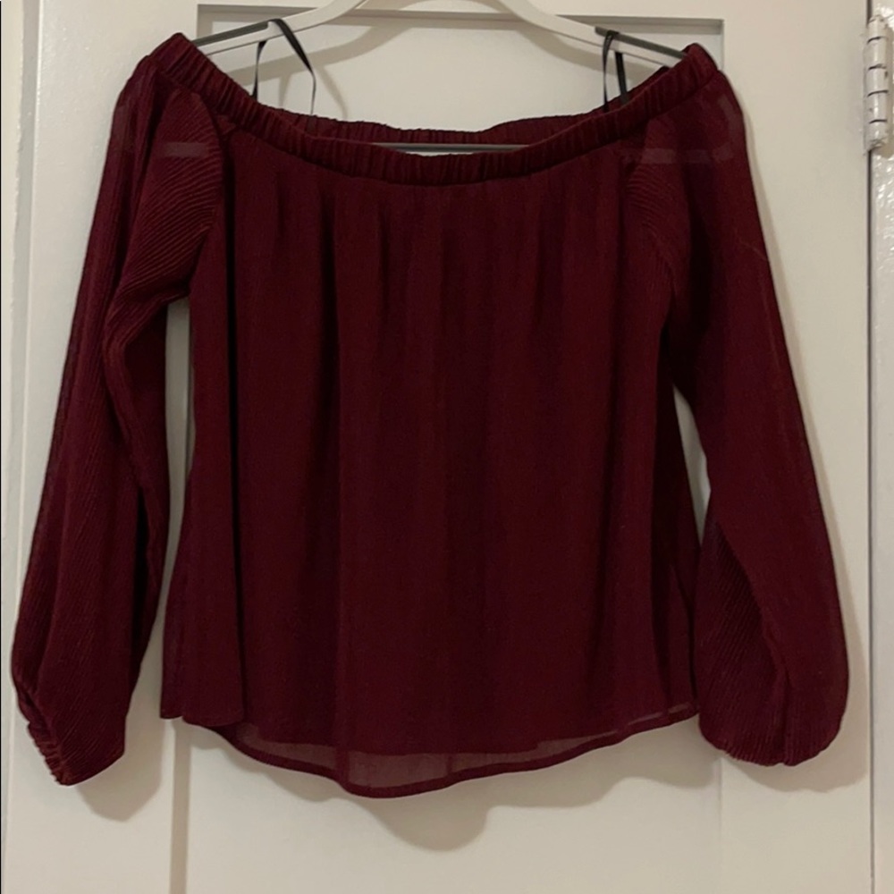 J.O.A Los Angeles Maroon Off the Shoulder Top